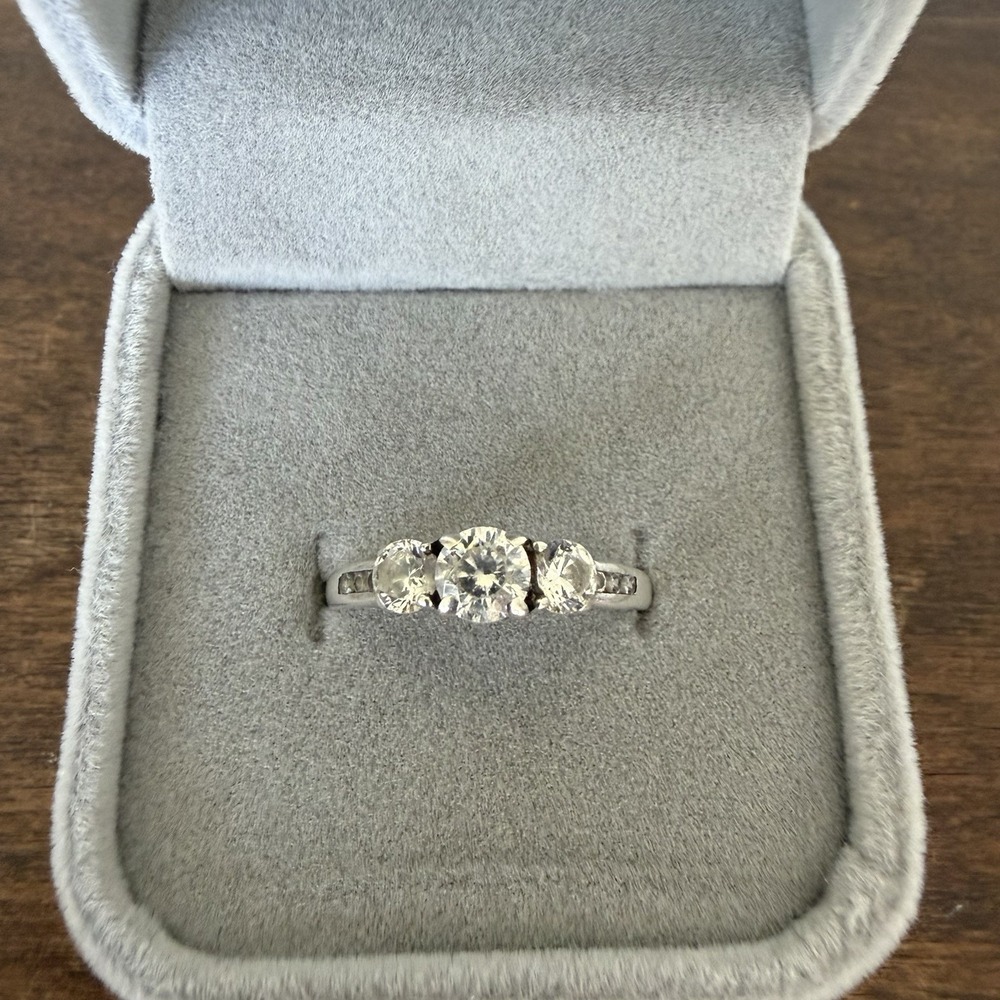 Vintage Sterling Silver Trilogy 3 Stone Engagement Ring Cubic Zirconia Sz 6.25